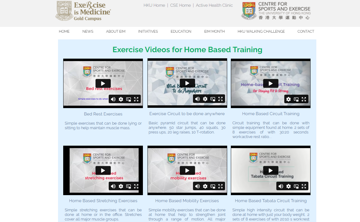 Exercise Videos for Home Based Training