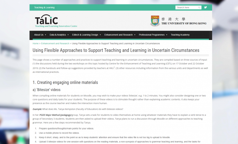 Using Flexible Approaches to Support Teaching and Learning in Uncertain Circumstances