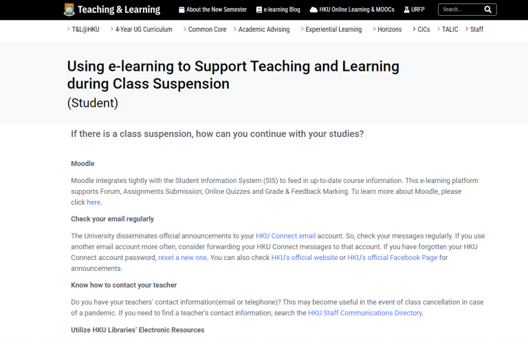 Using e-learning to Support Teaching and Learning  In Case of a Pandemic Outbreak or Class Suspension  (Student)