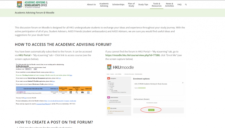 Academic Advising Discussion Forum @ Moodle