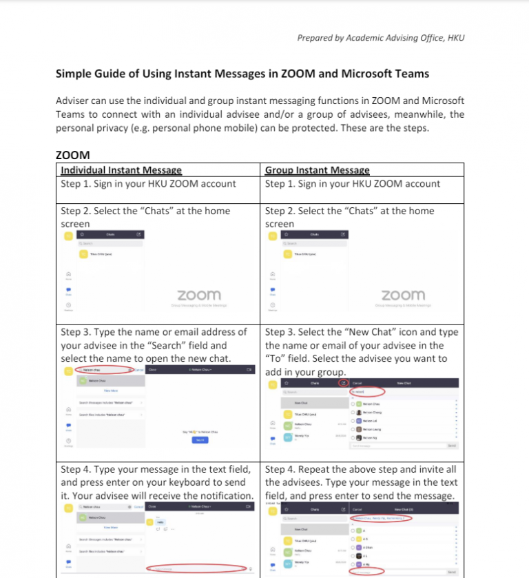 Simple Guide of Using Instant Messages in ZOOM and Microsoft Teams